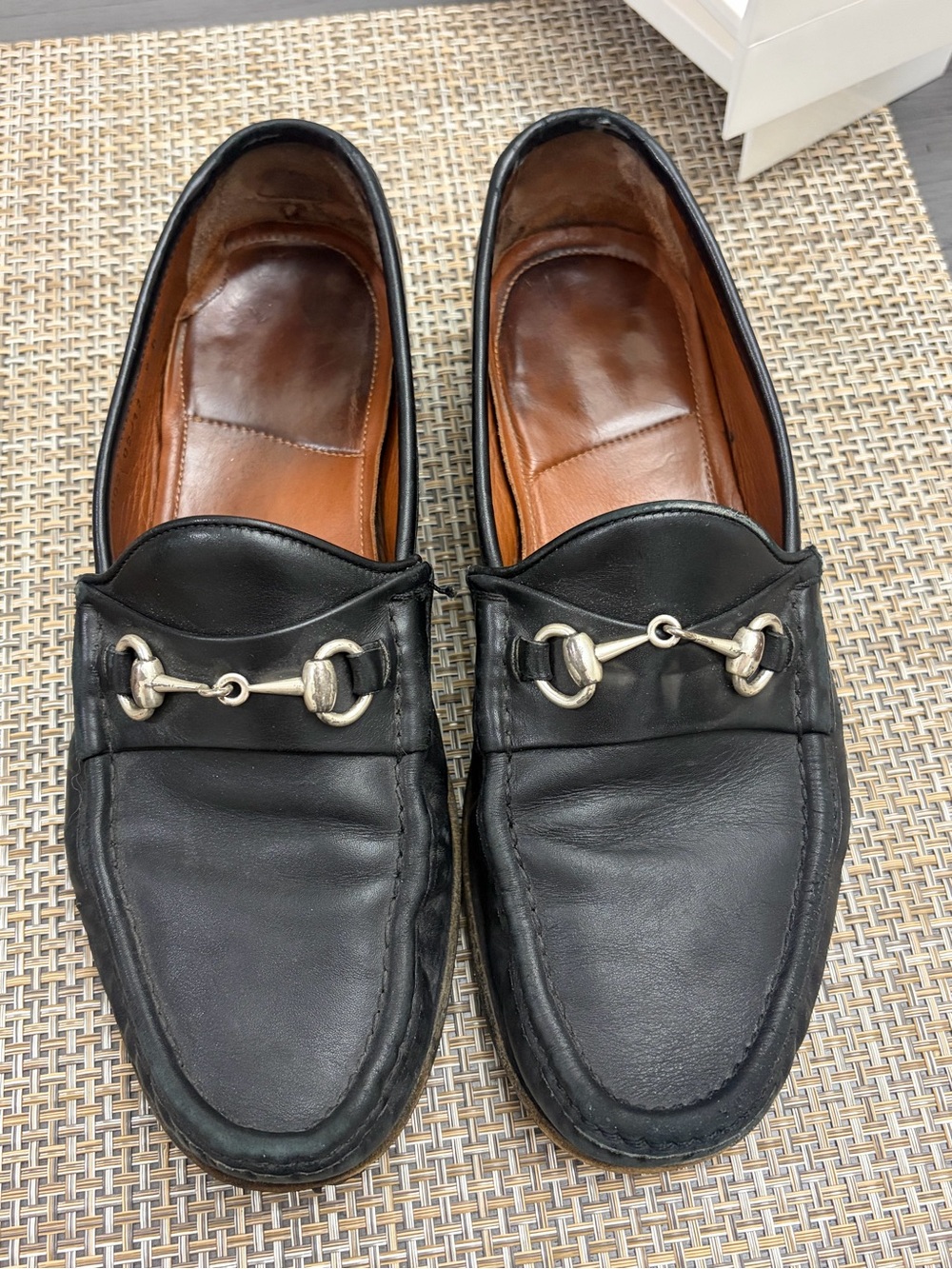 Men's Black Leather Bit-Detail Slip-On Loafers